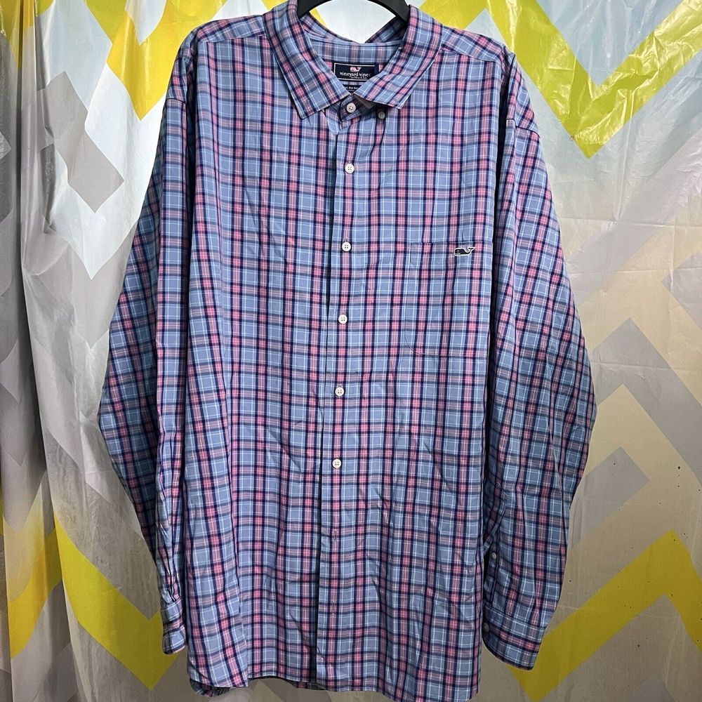 Vineyard Vines Shirt Mens 2XB Pink Blue Classic Tucker Long Sleeve Button Down